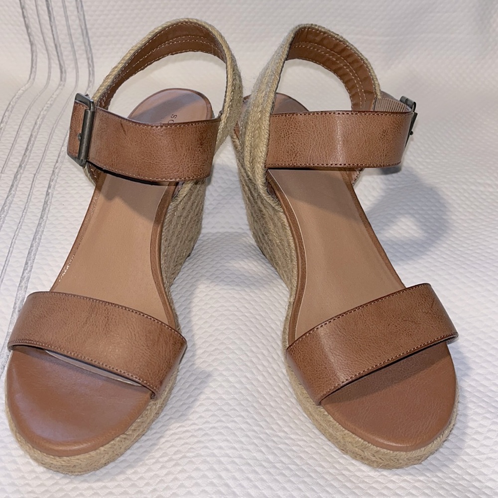 Tan wedge sandals. Excellent condition!